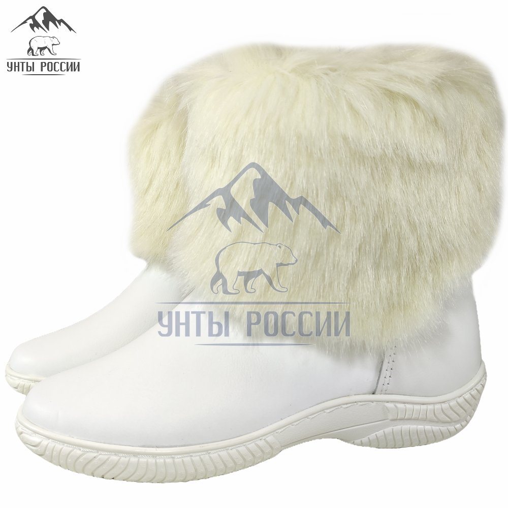 Унты женские натуральные короткие кожаные белые «Айна» литая подошва